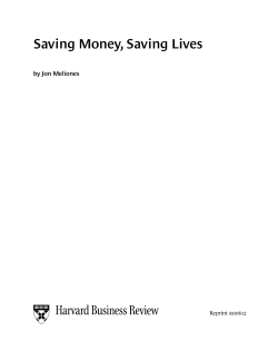 Saving Money, Saving Lives by Jon Meliones Reprint r00612