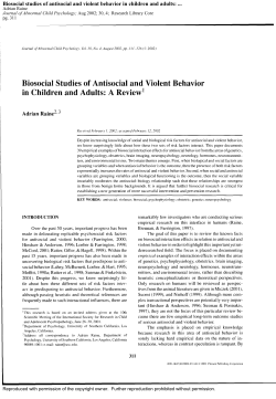 Biosocial studies of antisocial and violent behavior in children and...
