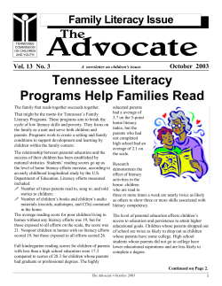 Tennessee Literacy Programs Help Families Read Family Literacy Issue October  2003