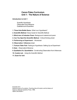 Canon Paleo Curriculum Unit 1:  The Nature of Science