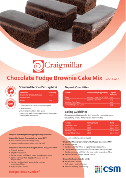Chocolate Fudge Brownie Cake Mix Standard Recipe (Per 1kg Mix) Deposit Quantities