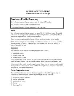 Business Profile Summary BUSINESS SET-UP GUIDE Production of Banana Chips