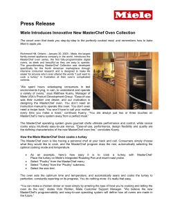 Press Release Miele Introduces Innovative New MasterChef Oven Collection