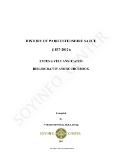 HISTORY OF WORCESTERSHIRE SAUCE (1837-2012): EXTENSIVELY ANNOTATED BIBLIOGRAPHY AND SOURCEBOOK