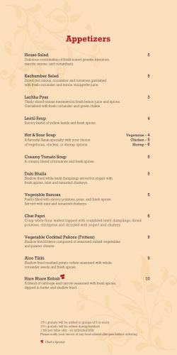 Appetizers Khat Mith Gobhi or Paneer or Chicken 12