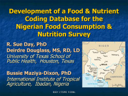 Development of a Food &amp; Nutrient Coding Database for the Nutrition Survey