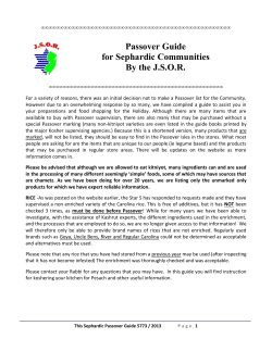 Passover Guide for Sephardic Communities By the J.S.O.R.