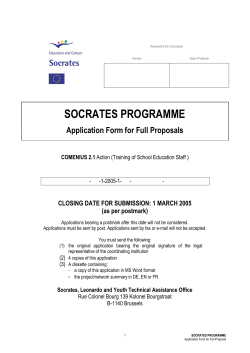 SOCRATES PROGRAMME Application Form for Full Proposals (as per postmark)