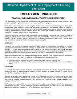 California Department of Fair Employment &amp; Housing Fact Sheet EMPLOYMENT INQUIRIES