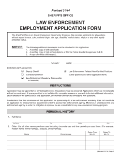 LAW ENFORCEMENT EMPLOYMENT APPLICATION FORM SHERIFF'S OFFICE Revised 01/14