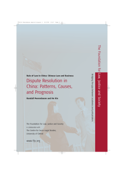 Dispute Resolution in China: Patterns, Causes, and Prognosis Th