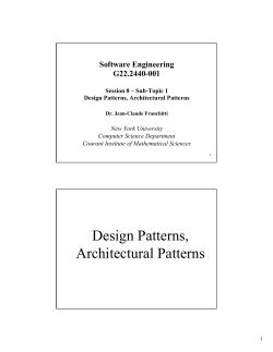Design Patterns, Architectural Patterns Software Engineering G22.2440-001