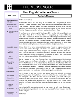 THE MESSENGER First English Lutheran Church Pastor’s Message June,  2013