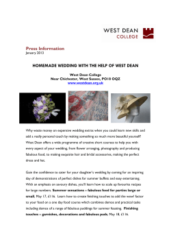 Press Information HOMEMADE WEDDING WITH THE HELP OF WEST DEAN
