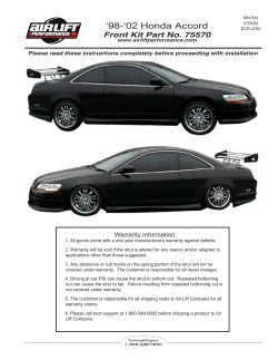 ‘98-‘02 Honda Accord Front Kit Part No. 75570  Warranty Information