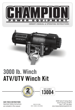 aTV/UTV Winch Kit 3000 lb. Winch 13004 OWNER’S MANUAL &amp; OPERATING INSTRUCTIONS