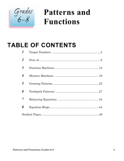 Patterns and Functions  TABLE OF CONTENTS