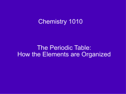 Chemistry 1010 The Periodic Table: How the Elements are Organized