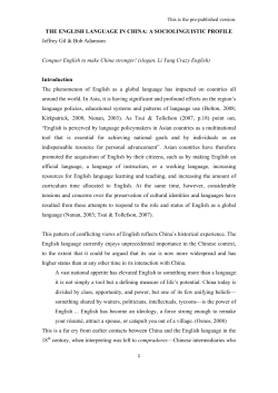 THE ENGLISH LANGUAGE IN CHINA: A SOCIOLINGUISTIC PROFILE Introduction