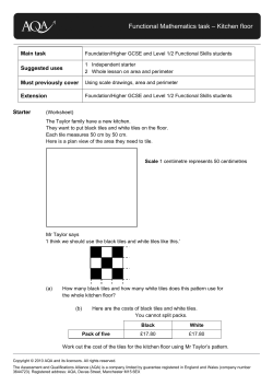 Functional Mathematics task – Kitchen floor  Main task Suggested uses