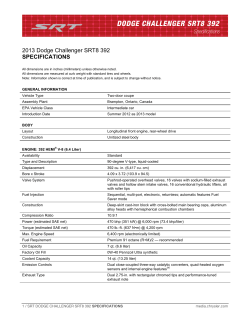 DODGE CHALLENGER SRT8 392 Specifications 2013 Dodge Challenger SRT8 392 SPECIFICATIONS