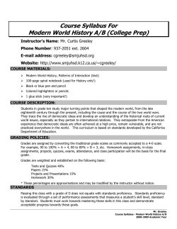 Course Syllabus For Modern World History A/B (College Prep) Instructor's Name Phone Number
