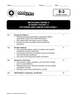 8-3 MATHLINKS GRADE 8 STUDENT PACKET 3 PATTERNS AND LINEAR FUNCTIONS 1