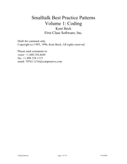 Smalltalk Best Practice Patterns Volume 1: Coding Kent Beck First Class Software, Inc.