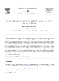 Gender differences in risk factors and consequences for alcohol Susan Nolen-Hoeksema*