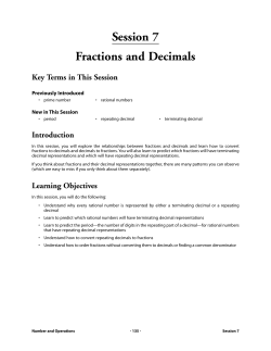 Session 7 Fractions and Decimals Key Terms in This Session Introduction