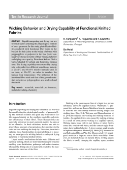 Wicking Behavior and Drying Capability of Functional Knitted Fabrics  Textile Research Journal