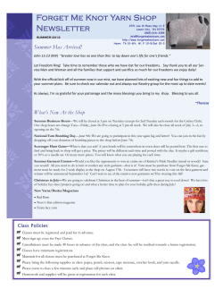 Forget Me Knot Yarn Shop Newsletter