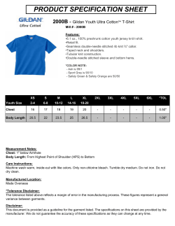 PRODUCT SPECIFICATION SHEET 2000B ™ T-Shirt Gildan Youth Ultra Cotton
