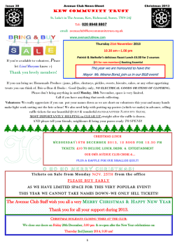 Avenue Club Christmas 2013 Newsletter Events & Volunteer Info