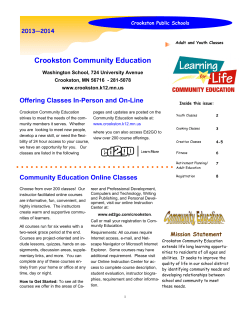 Crookston Community Education  Offering Classes In-Person and On-Line 2013—2014