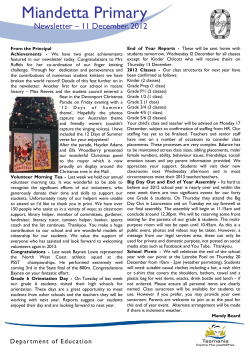 Miandetta Primary  Newsletter – 11 December, 2012