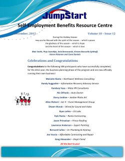 Self-Employment Benefits Resource Centre December, 2012 Volume 10 – Issue 12