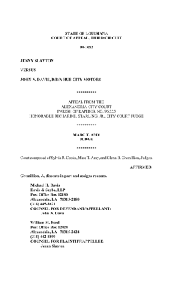 STATE OF LOUISIANA COURT OF APPEAL, THIRD CIRCUIT 04-1652 JENNY SLAYTON