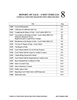 8  REPORT OF SALE—USED VEHICLES VEHICLE INDUSTRY REGISTRATION PROCEDURES