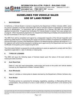 GUIDELINES FOR VEHICLE SALES USE OF LAND PERMIT P/BC 2011-107