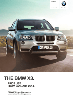 THE BMW X3. PRICE LIST. FROM JANUARY 2014. The BMW X3