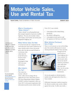 Motor Vehicle Sales, Use and Rental Tax What is Considered a “Motor Vehicle”?
