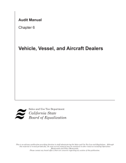 Vehicle, Vessel, and Aircraft Dealers Audit Manual Chapter 6 California State