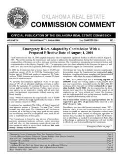 COMMISSION COMMENT OKLAHOMA REAL ESTATE Emergency Rules Adopted by Commission With a