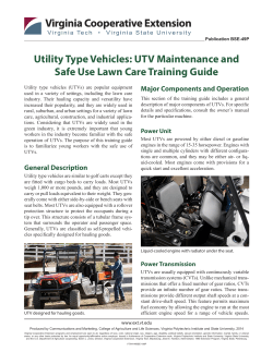Utility Type Vehicles: UTV Maintenance and Major Components and Operation