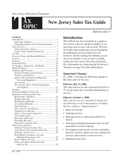 T AX OPIC New Jersey Sales Tax Guide
