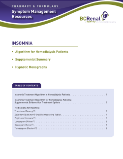 INSOMNIA Symptom	Management Resources •	 Algorithm	for	Hemodialysis	Patients