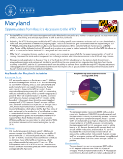 Maryland Opportunities from Russia’s Accession to the WTO