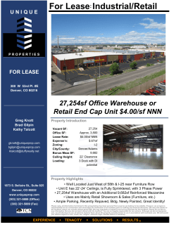 Industrial/Retail For Lease 27,254sf Office Warehouse or Retail End Cap Unit $4.00/sf NNN