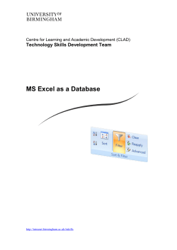 MS Excel as a Database Technology Skills Development Team